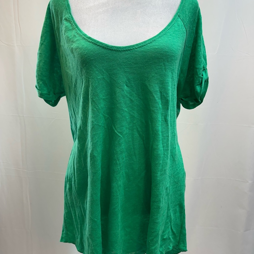 Zara Bright Green Scoop Neck Short Sleeve Linen Tee Shirt L NWTS